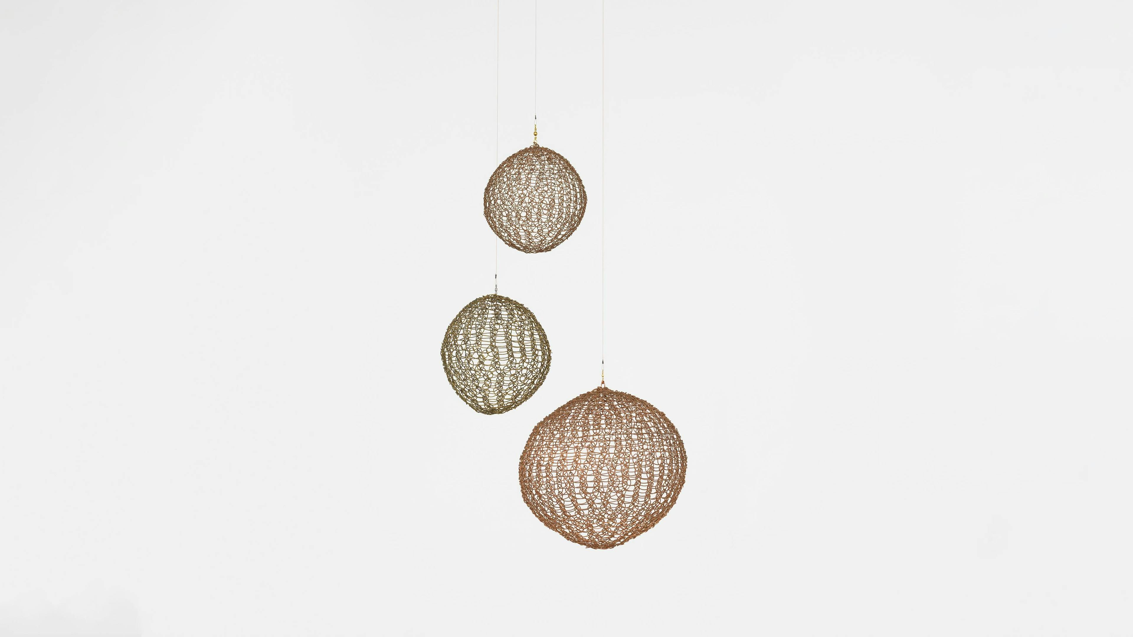 A mixed media artwork by Ruth Asawa, titled Untitled (S.759, Hanging Sphere), circa 1960 to 1969.